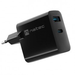 Аксесоари за лаптопи Natec USB Charger  Ribera Gan 1X USB-A + 1X USB-C 45W, Black