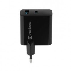 Аксесоари за лаптопи Natec USB Charger  Ribera Gan 1X USB-A + 1X USB-C 45W, Black