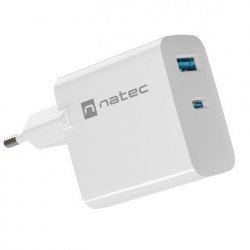 Аксесоари за лаптопи Natec USB Charger  Ribera Gan 1X USB-A + 1X USB-C 45W, White