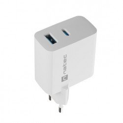 Аксесоари за лаптопи Natec USB Charger  Ribera Gan 1X USB-A + 1X USB-C 45W, White