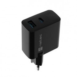 Аксесоари за лаптопи Natec USB Charger  Ribera Gan 1X USB-A + 1X USB-C 65W, Black